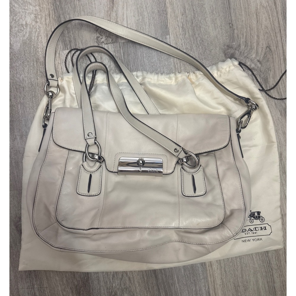 Coach Kristin Off White Leather Flap Shoulder Bag Crossbody Silver Hardware